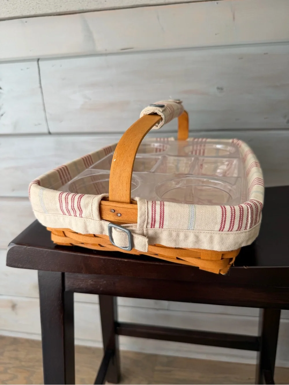 Longaberger Back Porch Basket 2 protectors and striped liner